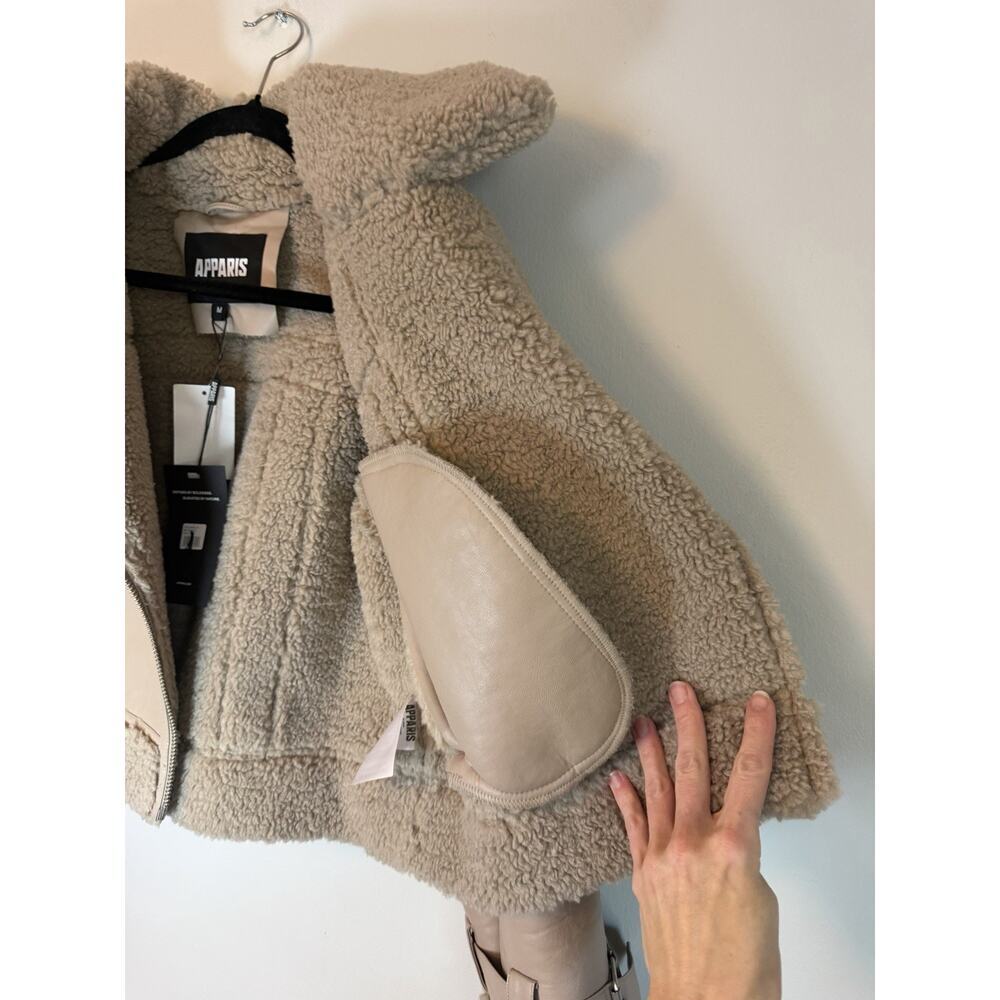 Apparis Jay Faux Leather & Faux Shearling Moto Jacket Taupe Sz M $465 NWT - Picture 9 of 16